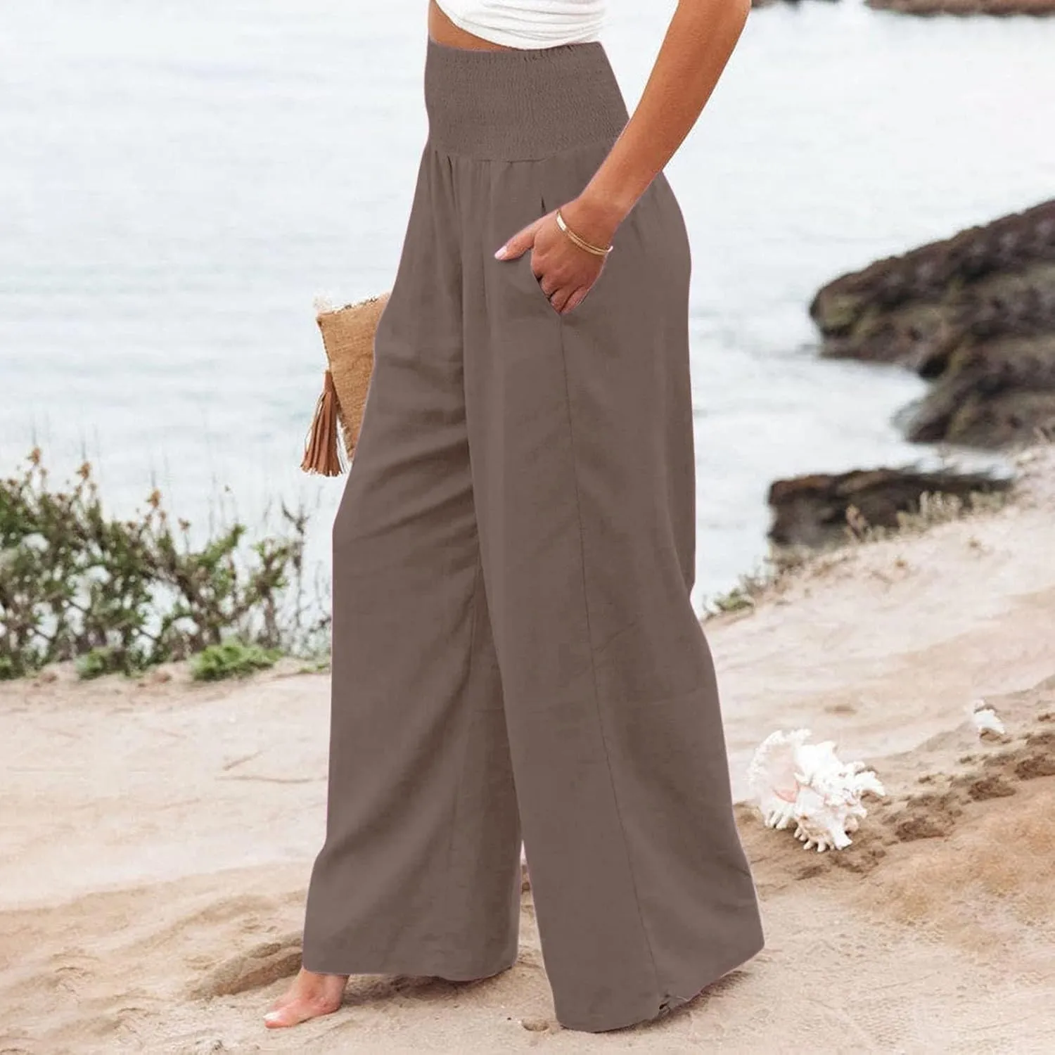 LCMTWX Womens Summer Clothes Color Wide Women Loose High Waist Pants Women's Casual Pants Womens Wide Leg Pants Cotton