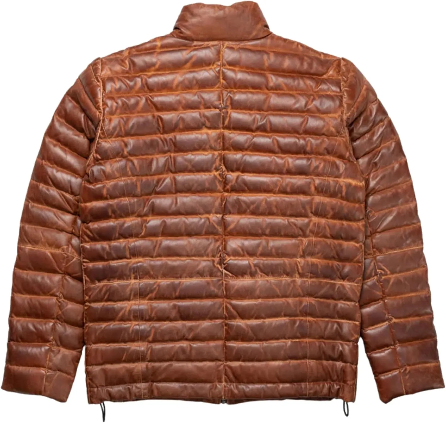 Leather Puffer Jacket Men's Lambskin Down Leather Quilted Jacket Lightweight Zip Up Winter Mens Puffer Coat