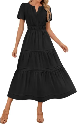 Linen Dresses for Women 2025,Flowy Pleated T Shirt Modest Maxi Dresses Trendy Cute Beach Vacation A Line Sundresses