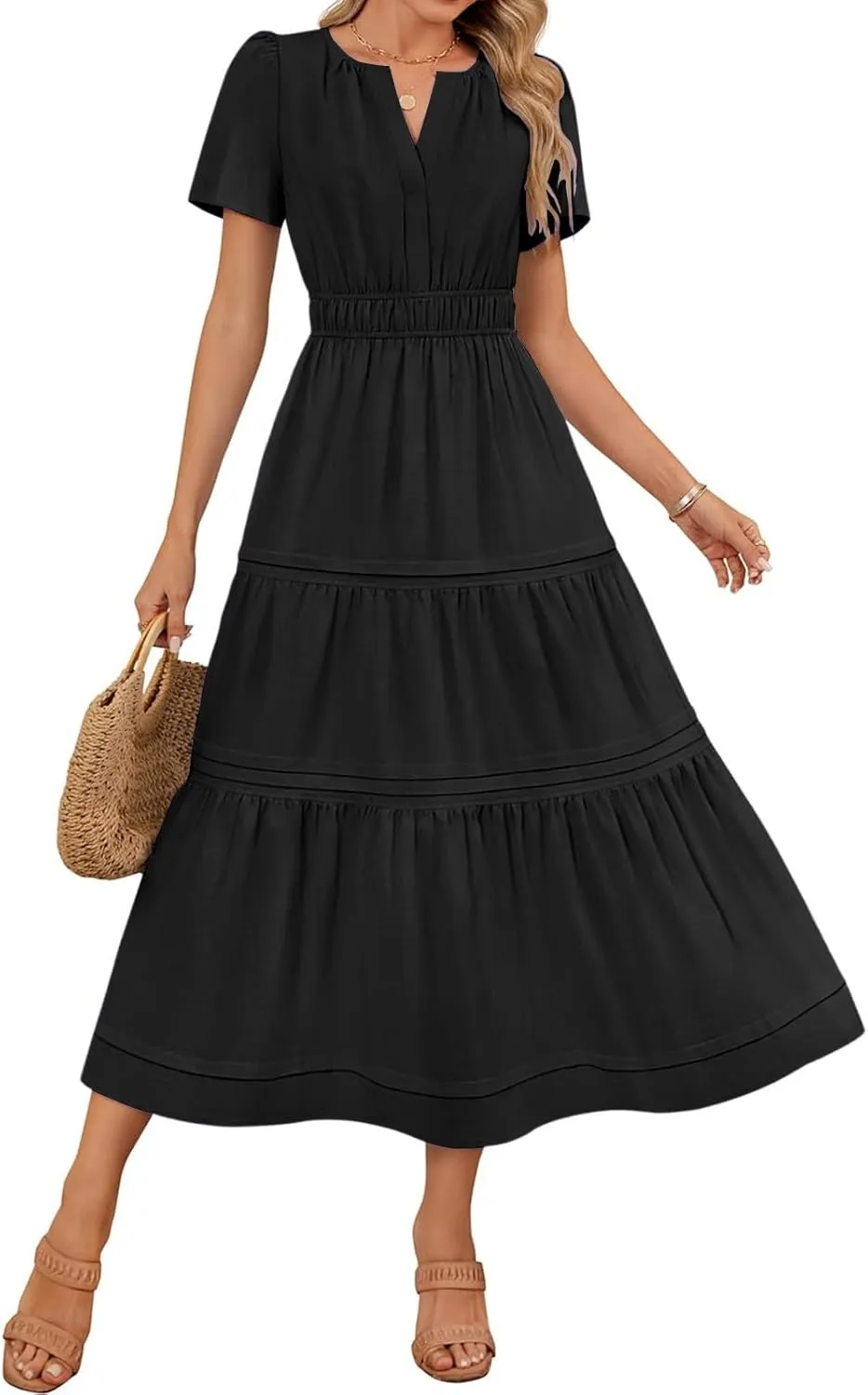 Linen Dresses for Women 2025,Flowy Pleated T Shirt Modest Maxi Dresses Trendy Cute Beach Vacation A Line Sundresses