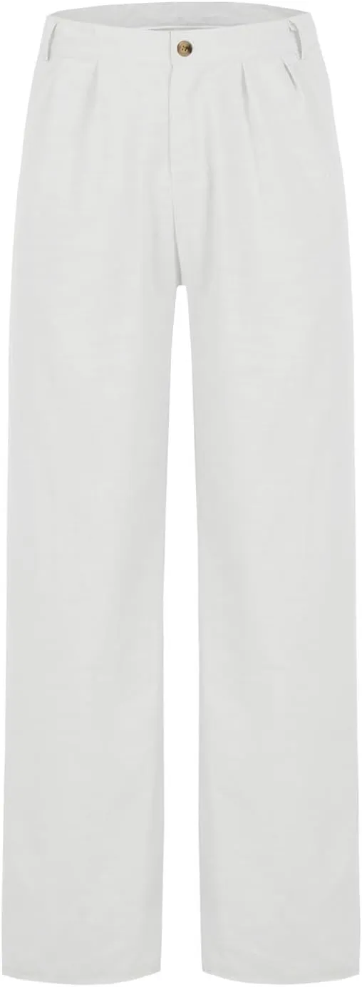 Linen Pants for Men Pleated Front Trouser Straight Leg Suit Trousers Classic Solid Office Trouser Lightweight Pant