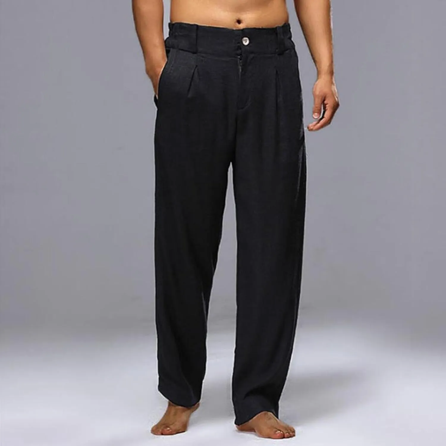 Linen Pants for Men Pleated Front Trouser Straight Leg Suit Trousers Solid Color Office Trouser Lightweight Pant