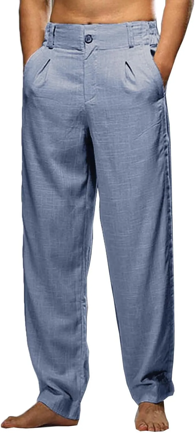 Linen Pants for Men Pleated Front Trouser Straight Leg Suit Trousers Solid Color Office Trouser Lightweight Pant