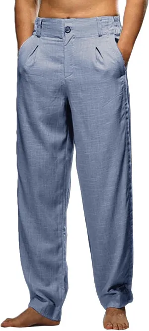 Linen Pants for Men Pleated Front Trouser Straight Leg Suit Trousers Solid Color Office Trouser Lightweight Pant