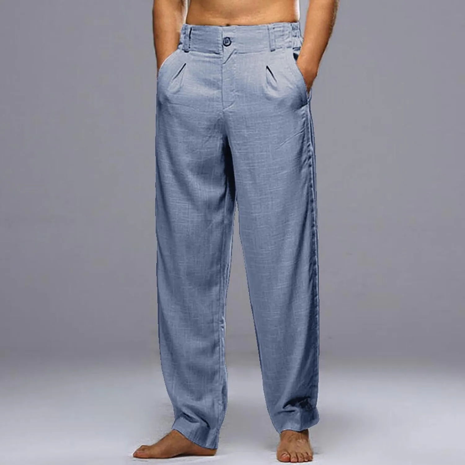 Linen Pants for Men Pleated Front Trouser Straight Leg Suit Trousers Solid Color Office Trouser Lightweight Pant