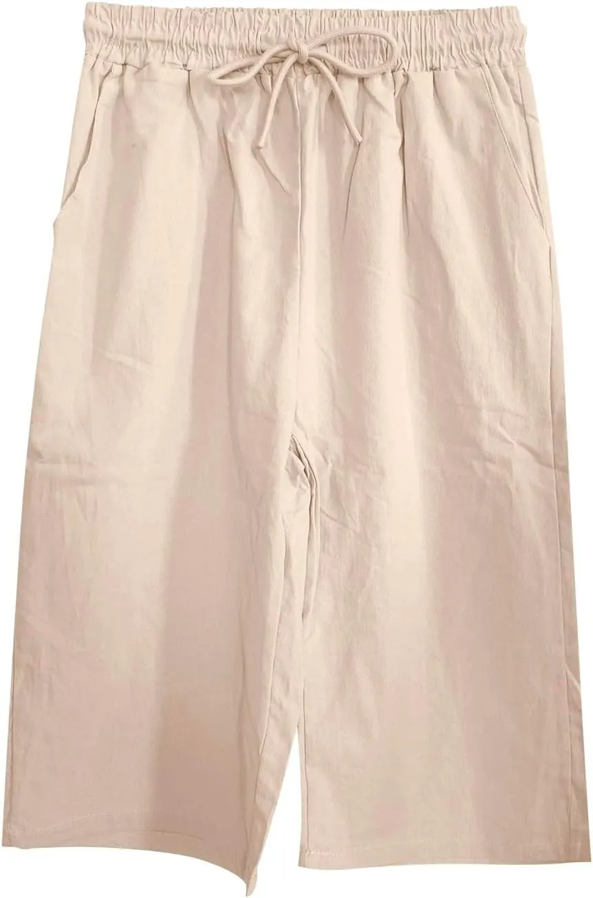 Linen Pants Women Drawstring Elastic Waist Capri Trouser 2025 Summer Boho Beach Cotton Cropped Pant with Pocket