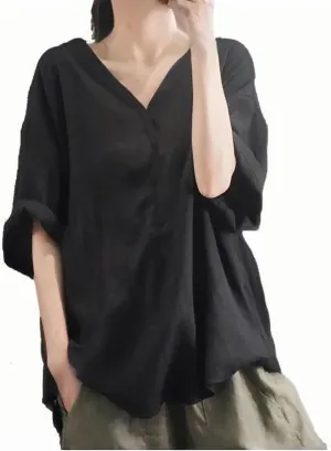 Linen Shirts for Women 2025 Summer Trendy Oversized V Neck Short Sleeve Tees Tops Casual Loose Fit Comfy Tunic Blouses