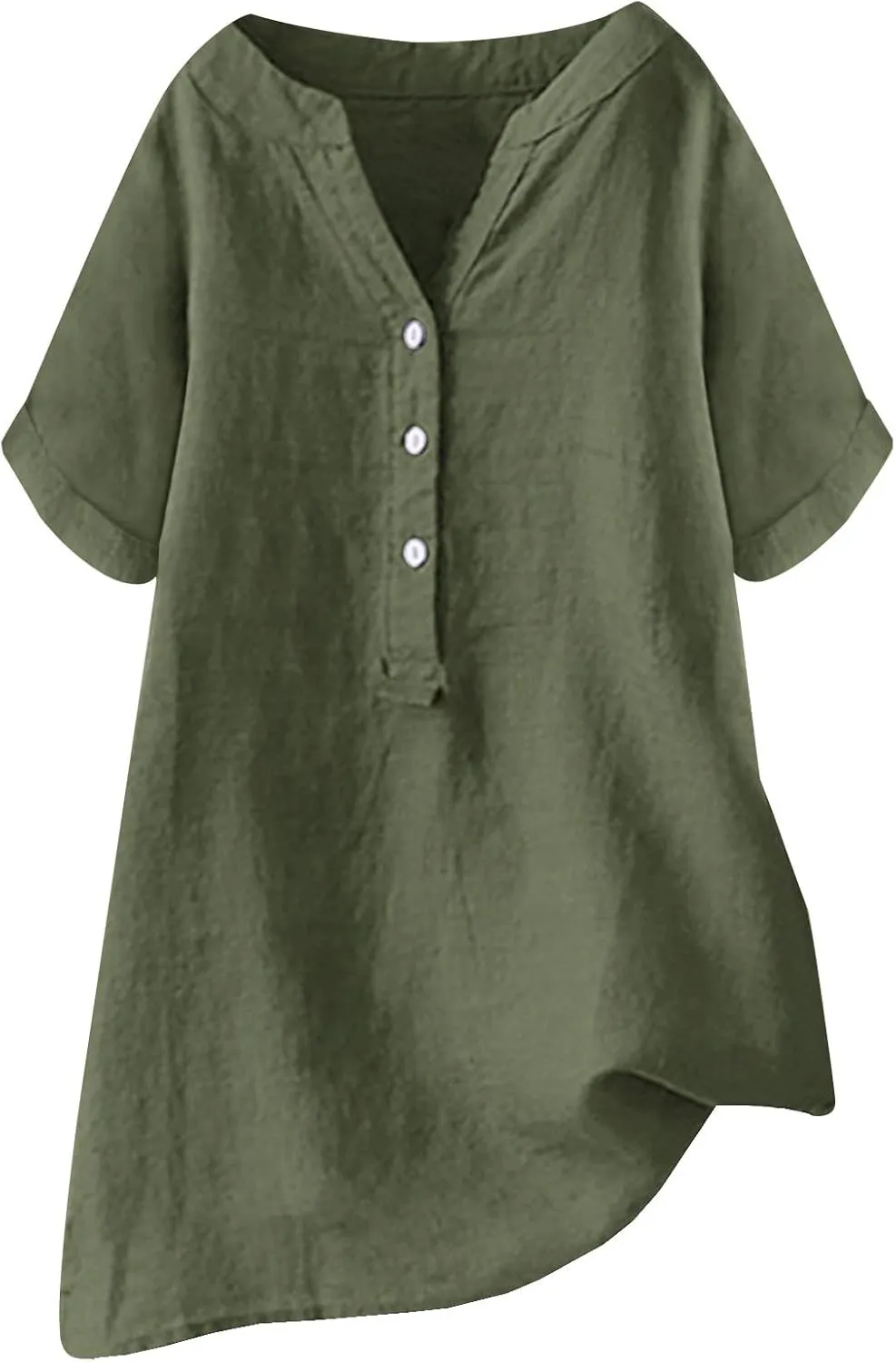 Linen Shirts for Women Loose Fit Short Sleeve Tops Dressy Casual Button V Neck Tunic Tops Plain Blouses for Leggings