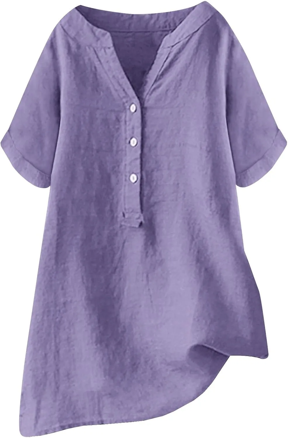 Linen Shirts for Women Loose Fit Short Sleeve Tops Dressy Casual Button V Neck Tunic Tops Plain Blouses for Leggings