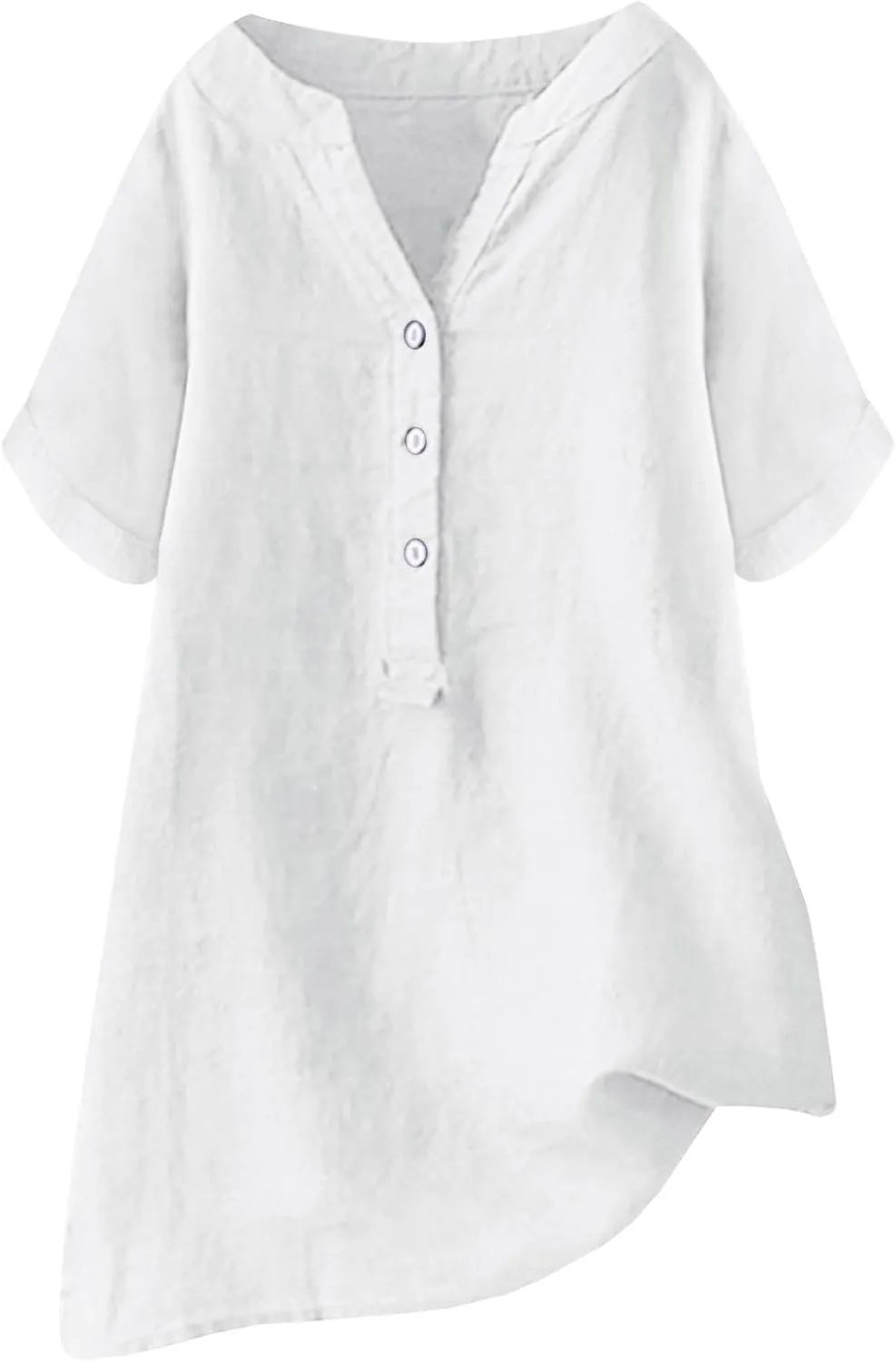Linen Shirts for Women Loose Fit Short Sleeve Tops Dressy Casual Button V Neck Tunic Tops Plain Blouses for Leggings