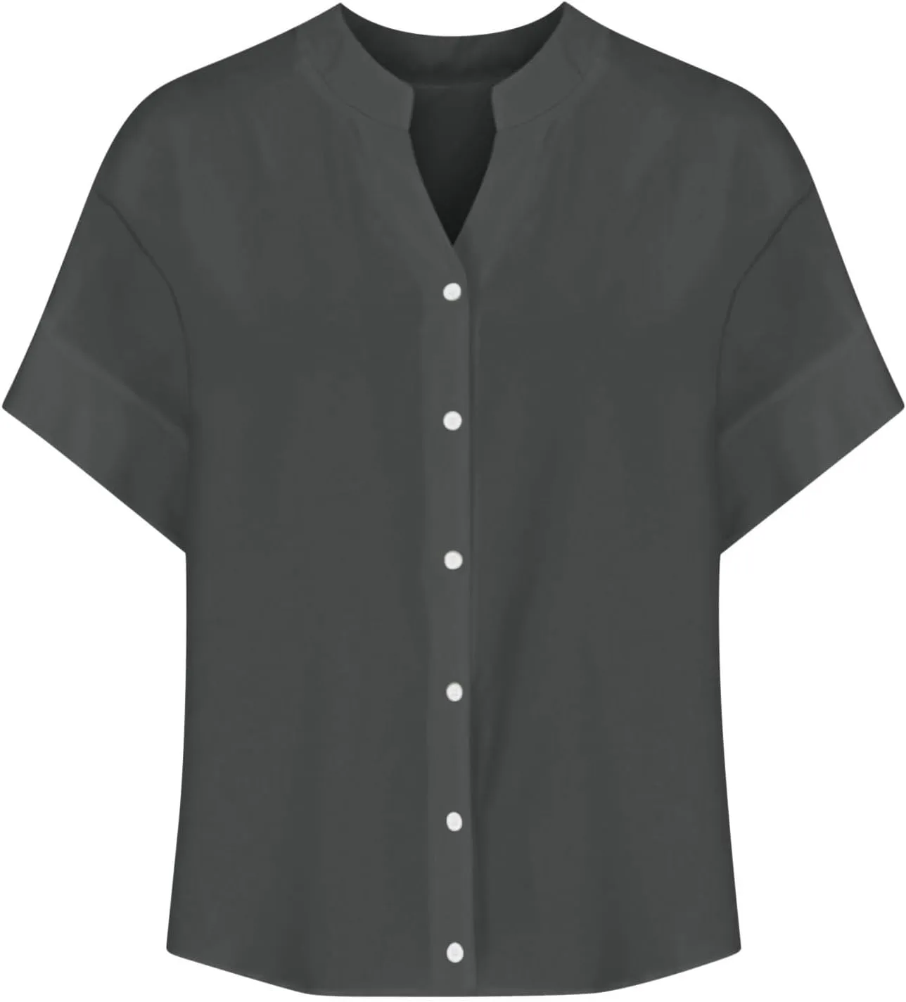 Linen Shirts for Women V Neck Button Down Blouse Roll Up Short Sleeve Tunics Vintage Beach Tops Travel Clothes