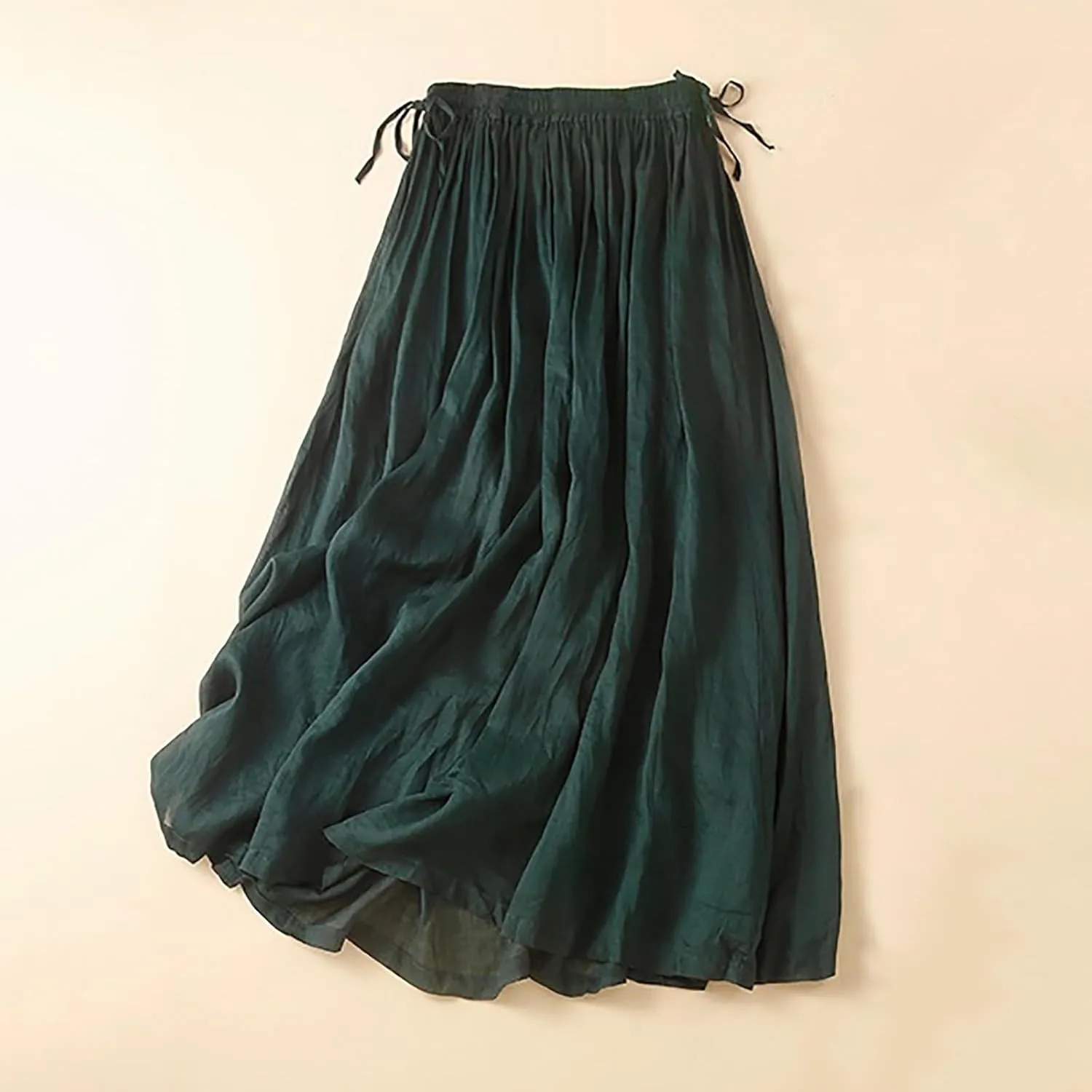 Linen Skirt Womens 2025 Summer Boho Midi Skirt Elastic High Waisted Flowy Swing A-Line Pleated Skirts
