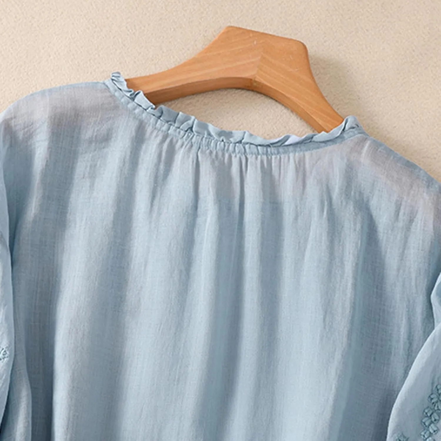 Linen Tops for Women Embroidered Graphic Print T-Shirt Solid Color Short Sleeve Summer Tops Crew Neck Button up Shirt