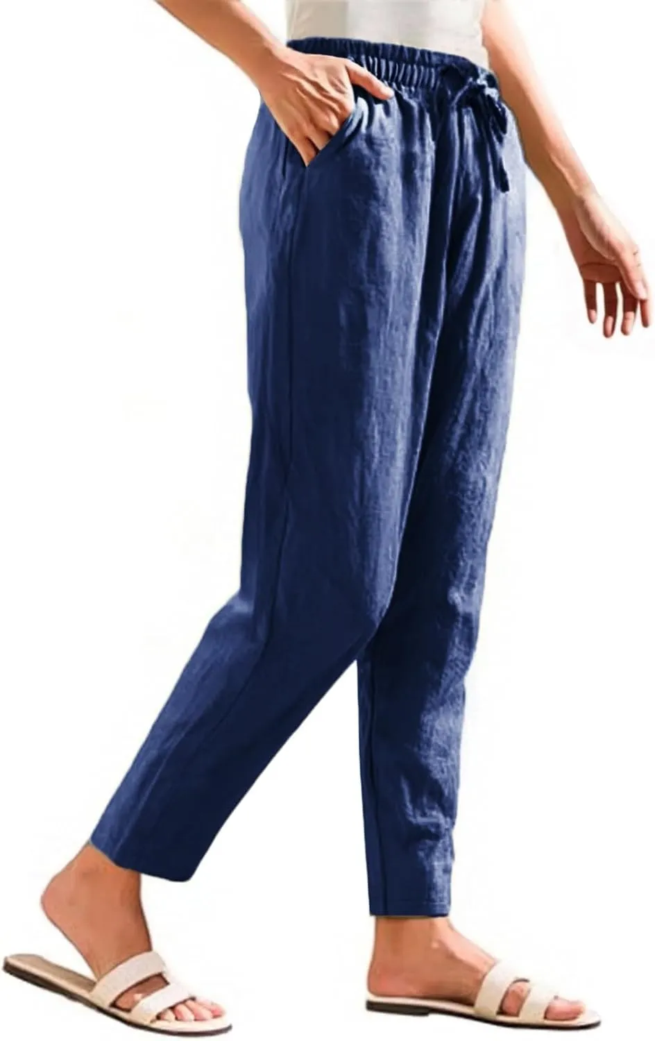 Linen Wide Leg Pants for Women Drawstring Casual Pants Straight Leg Linen
