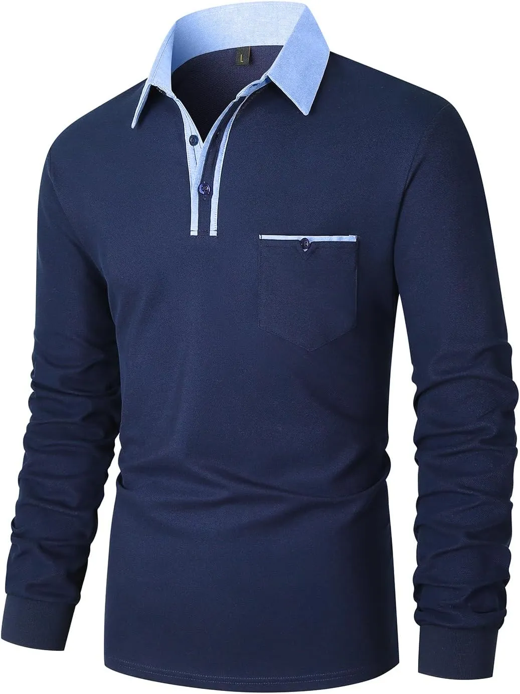 LIUPMWE Men's Shirt Long Sleeve Polo Shirt for Men Basic Slim Fit Long Sleeve Polo Men's Shirts with Pocket Golf Shirts