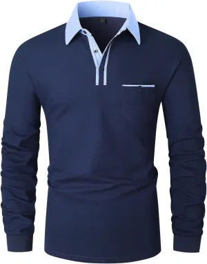 LIUPMWE Men's Shirt Long Sleeve Polo Shirt for Men Basic Slim Fit Long Sleeve Polo Men's Shirts with Pocket Golf Shirts