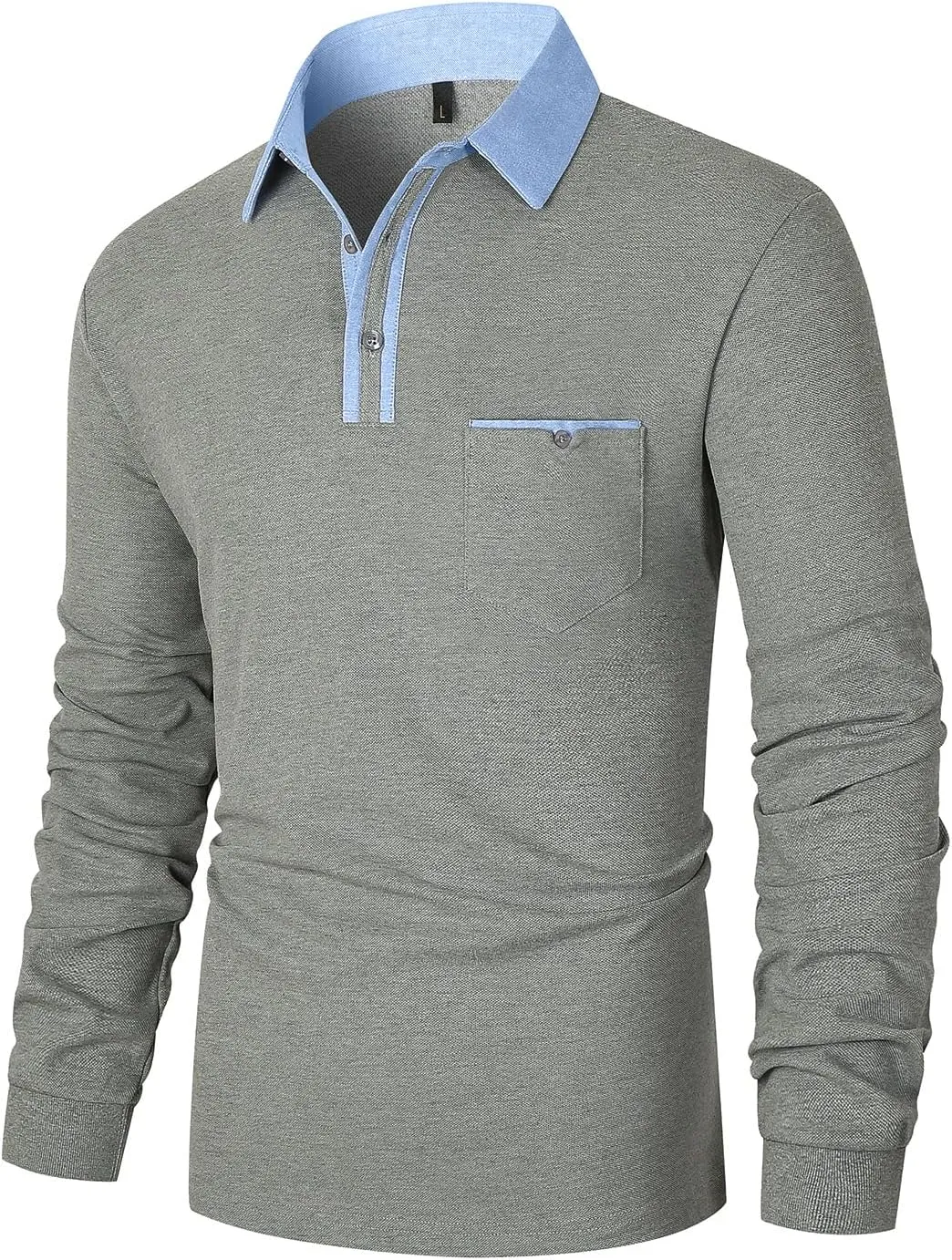 LIUPMWE Men's Shirt Long Sleeve Polo Shirt for Men Basic Slim Fit Long Sleeve Polo Men's Shirts with Pocket Golf Shirts