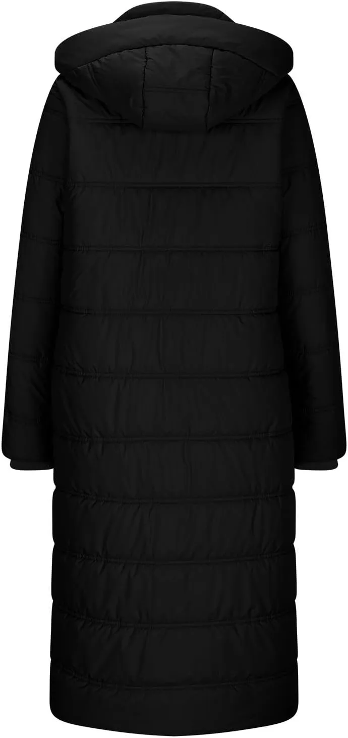 Long Puffer Coat Women Winter Quilted Jacket Warm Puffer Coats Casual Thickened Down Jackets Zip Up Hooded Outwear