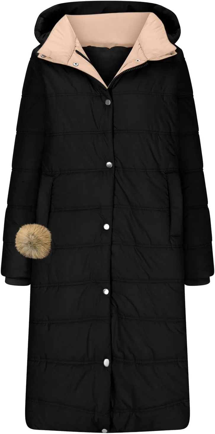 Long Puffer Coat Women Winter Quilted Jacket Warm Puffer Coats Casual Thickened Down Jackets Zip Up Hooded Outwear
