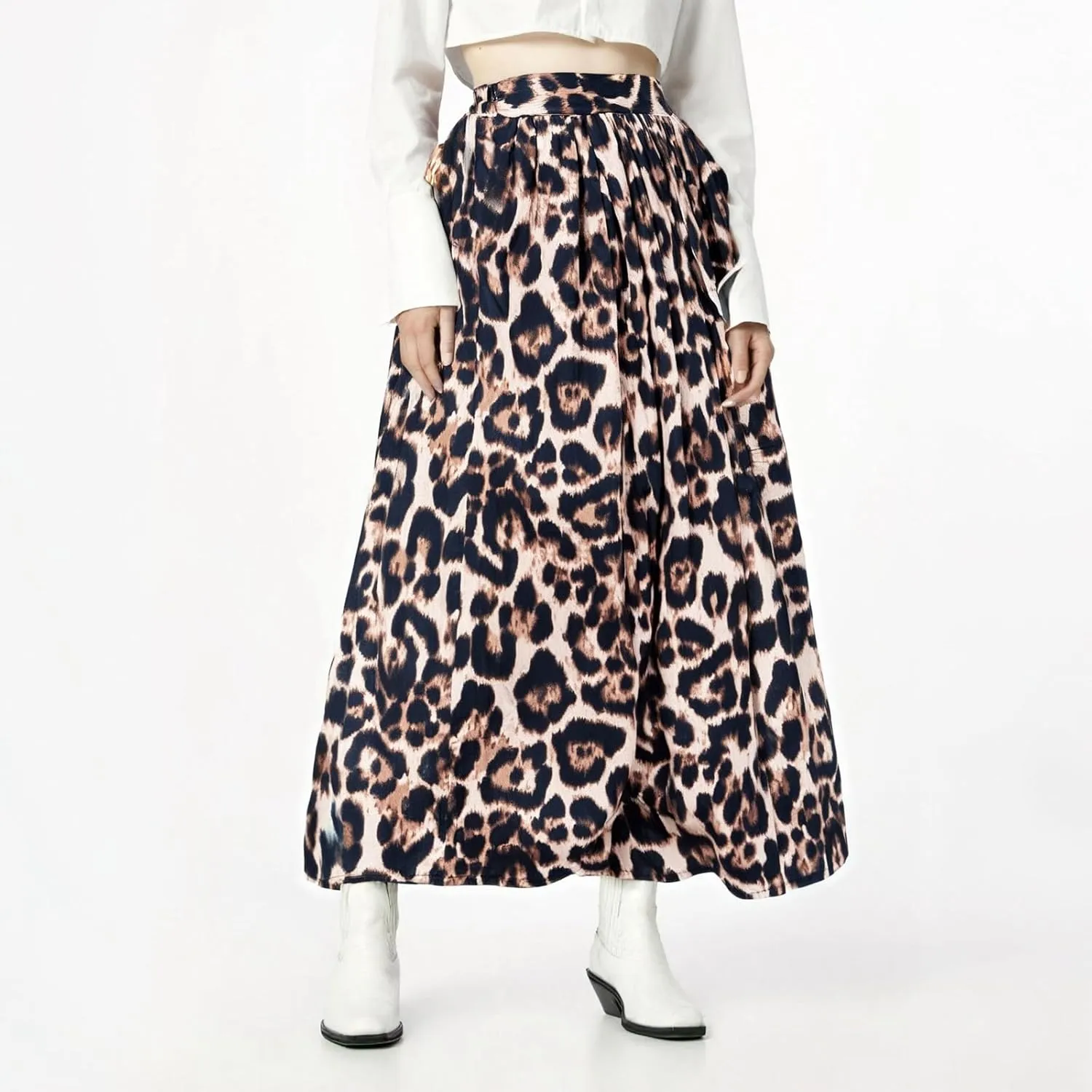 Long Skirts for Women Trendy Leopard Print High Elastic Waist Stretchy Slim Fit Pencil Skirts for Summer Vacation