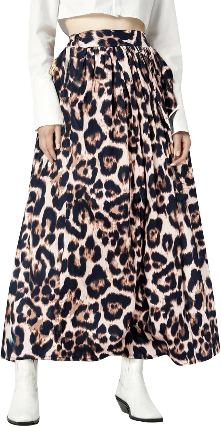 Long Skirts for Women Trendy Leopard Print High Elastic Waist Stretchy Slim Fit Pencil Skirts for Summer Vacation