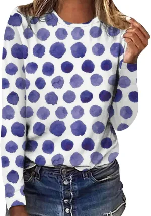 Long Sleeve Shirts for Women Crew-Neck Delicate Print Casual Tops