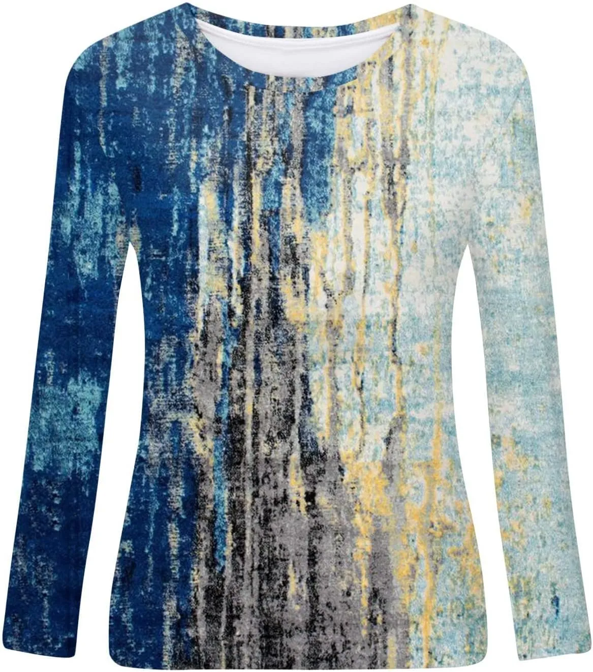Long Sleeve Shirts for Women Crew-Neck Delicate Print Casual Tops