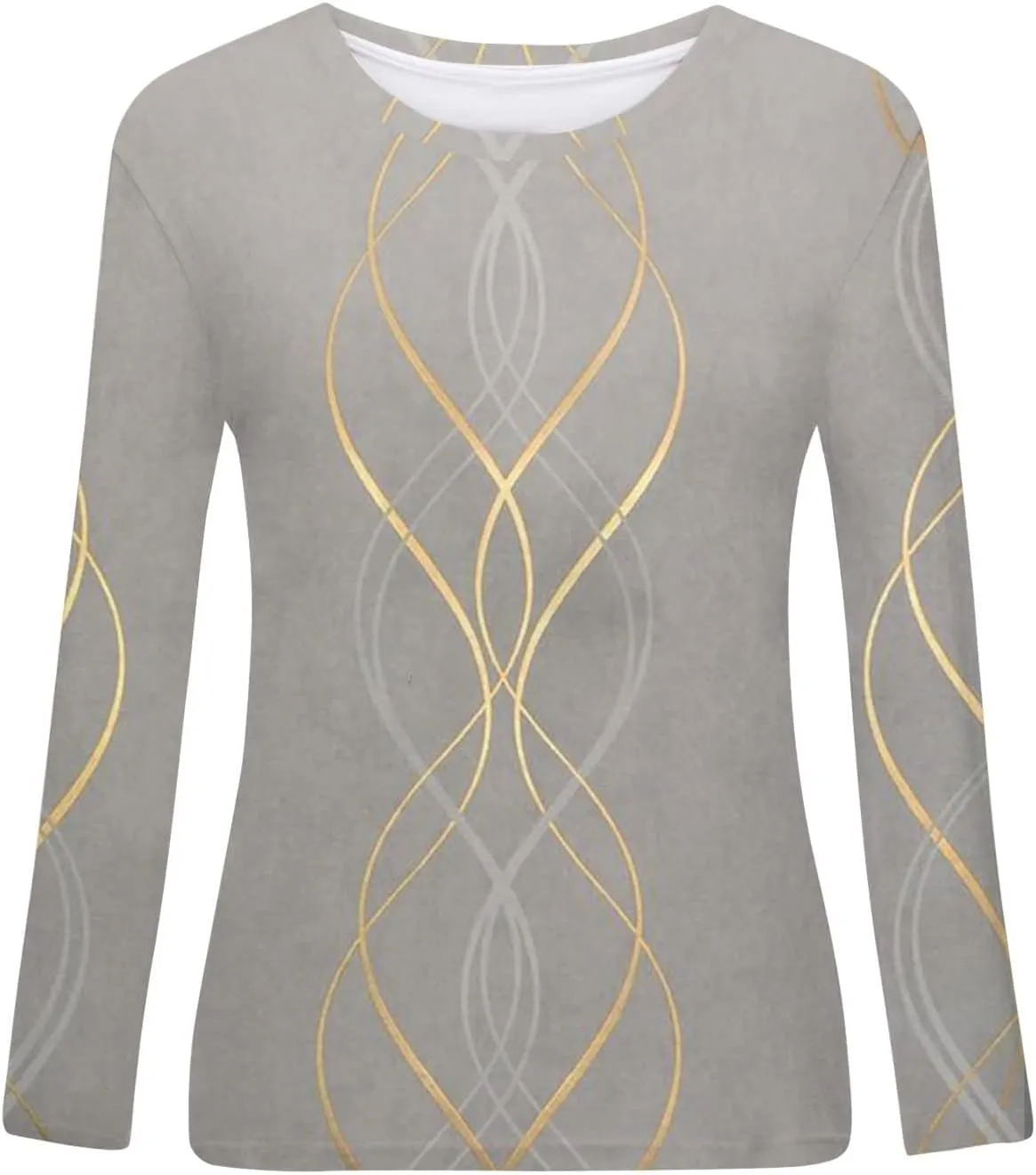 Long Sleeve Shirts for Women Crew-Neck Delicate Print Casual Tops