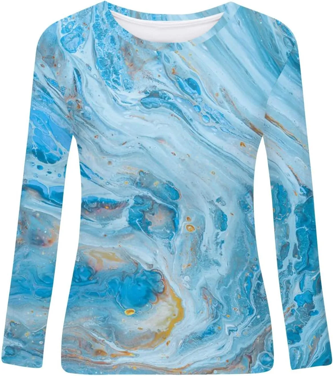Long Sleeve Shirts for Women Crew-Neck Delicate Print Casual Tops