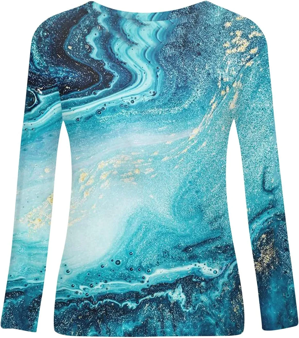 Long Sleeve Shirts for Women Crew-Neck Delicate Print Casual Tops