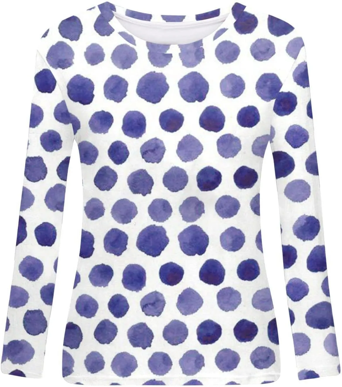 Long Sleeve Shirts for Women Crew-Neck Delicate Print Casual Tops