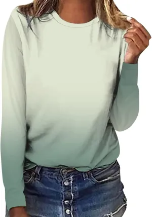 Long Sleeve Shirts for Women Crew-Neck Delicate Print Casual Tops