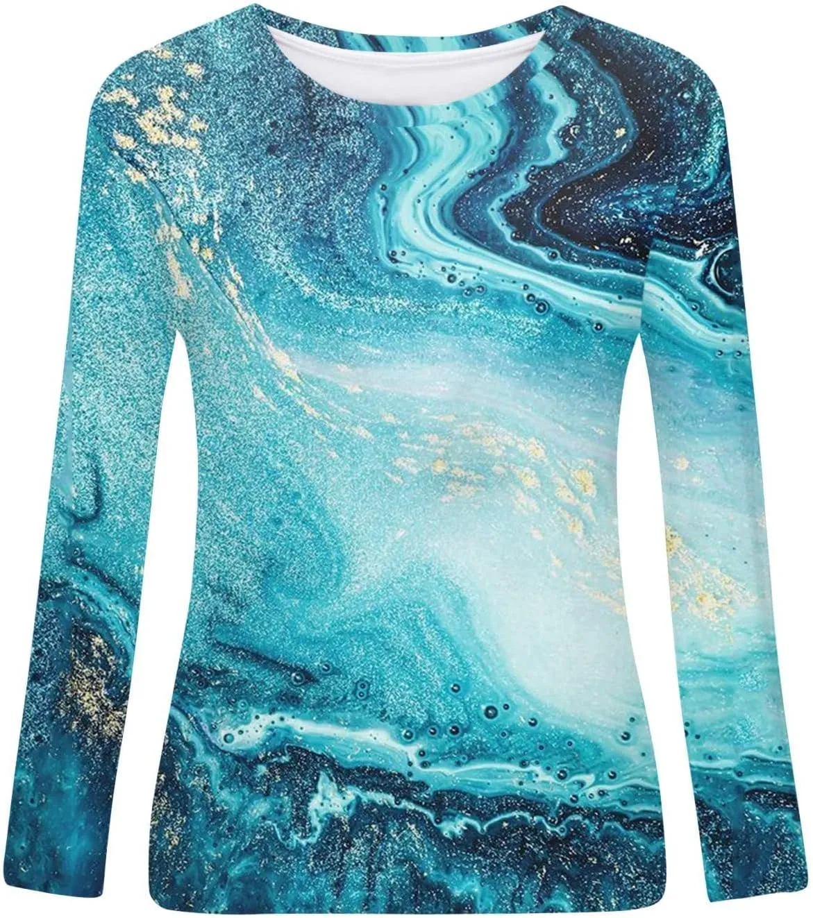 Long Sleeve Shirts for Women Crew-Neck Delicate Print Casual Tops