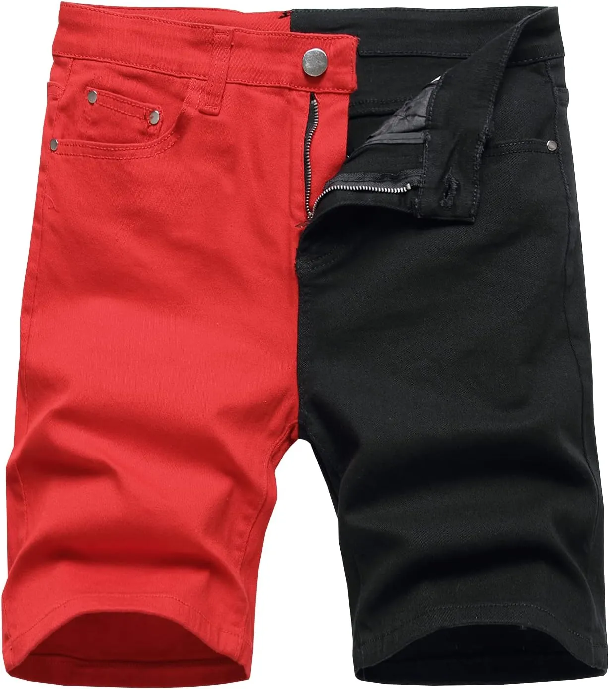 LONGBIDA Men's Denim Shorts Stretchy Two-Tone Slim Fit Jeans Short 2025 Casual Summer Fashion Short Pants with Pockets