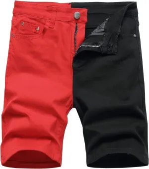 LONGBIDA Men's Denim Shorts Stretchy Two-Tone Slim Fit Jeans Short 2025 Casual Summer Fashion Short Pants with Pockets