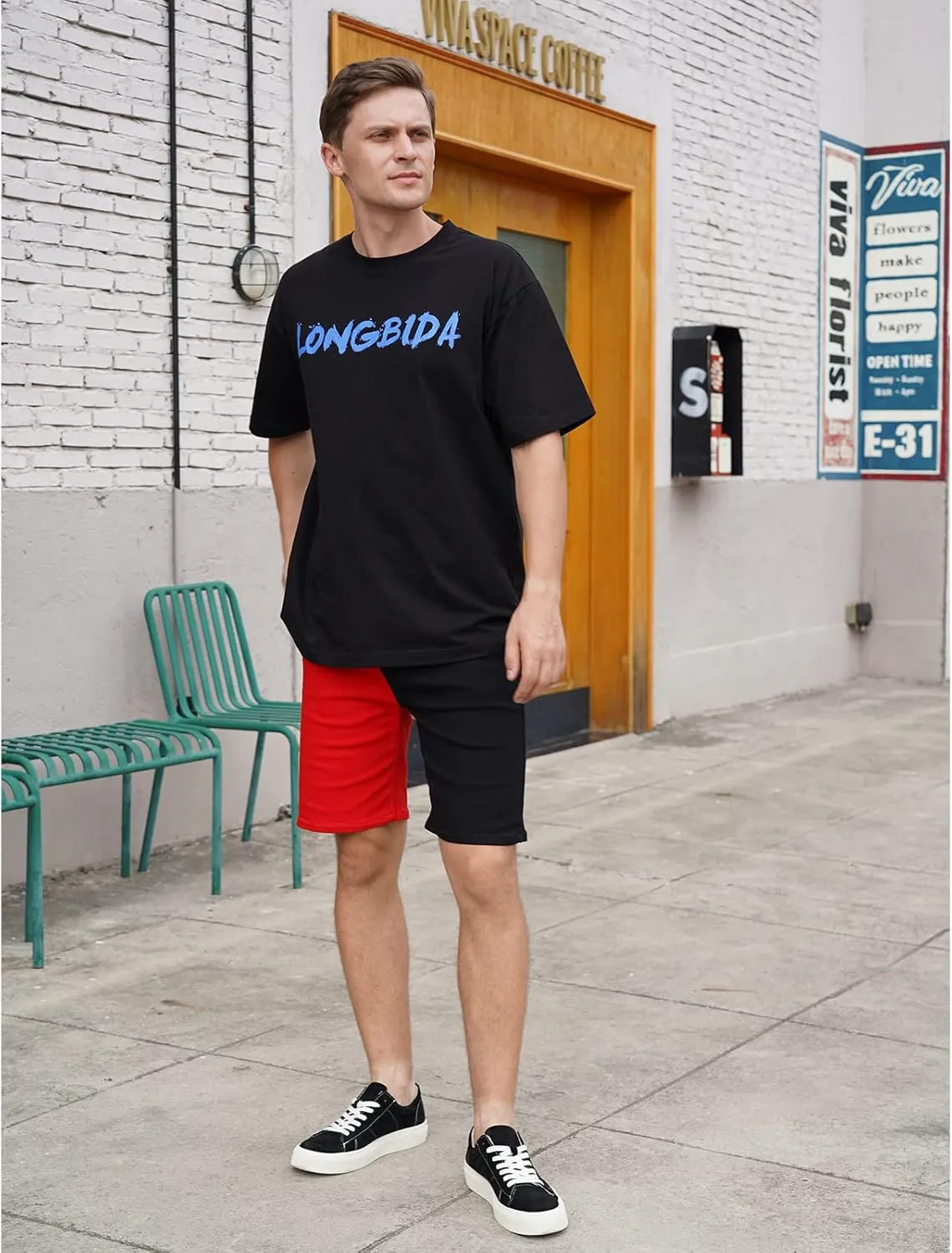 LONGBIDA Men's Denim Shorts Stretchy Two-Tone Slim Fit Jeans Short 2025 Casual Summer Fashion Short Pants with Pockets
