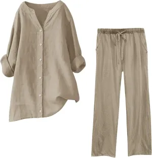 Lounge Sets for Women 2 Piece Postpartum Lounge Matching Sets 3/4 Batwing Sleeve Henry Neck Comfy Cozy Two Piece Set