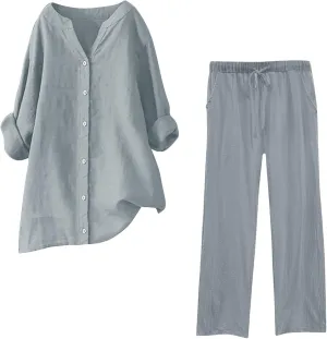 Lounge Sets for Women 2 Piece Postpartum Lounge Matching Sets 3/4 Batwing Sleeve Henry Neck Comfy Cozy Two Piece Set