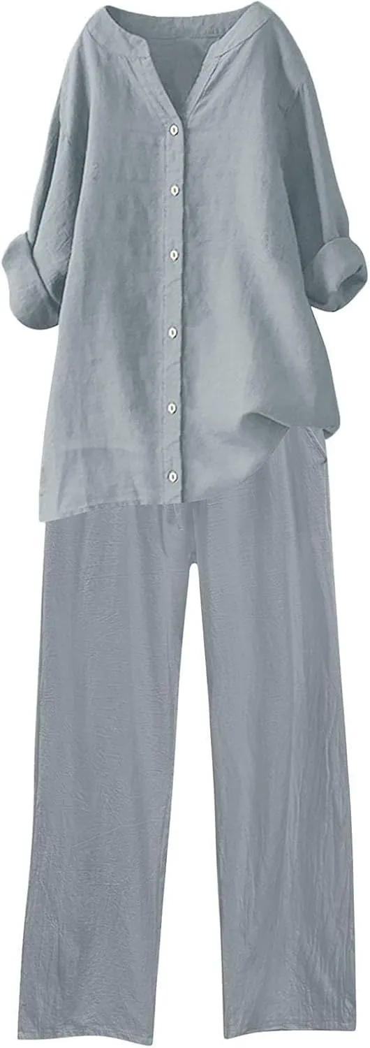 Lounge Sets for Women 2 Piece Postpartum Lounge Matching Sets 3/4 Batwing Sleeve Henry Neck Comfy Cozy Two Piece Set