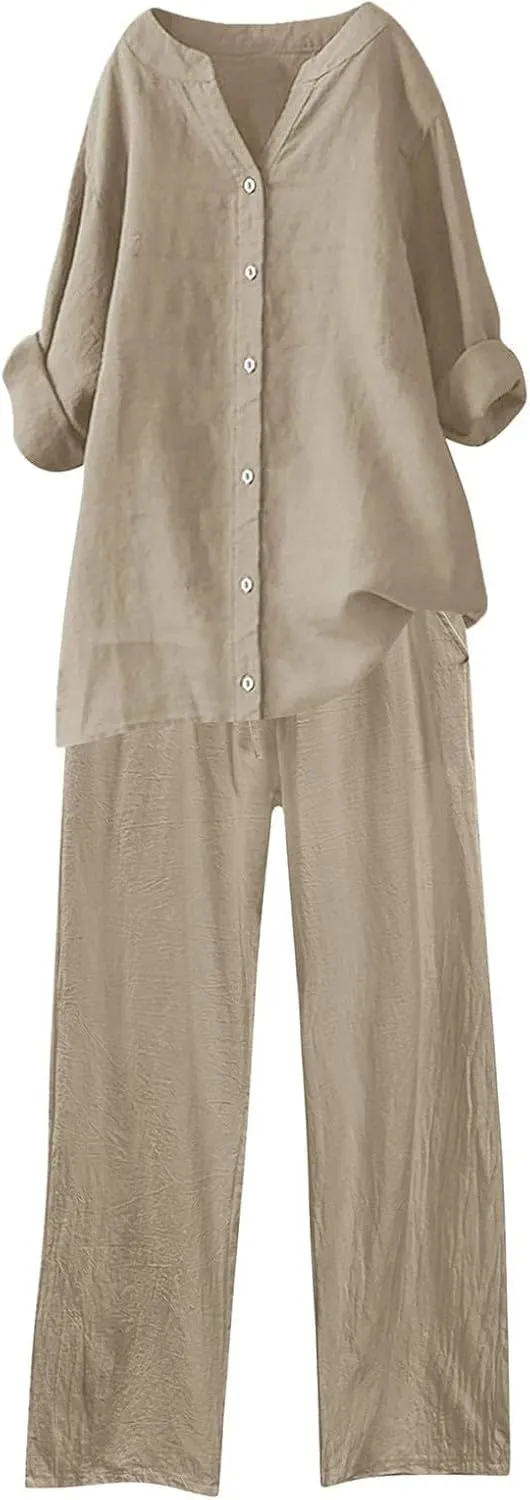 Lounge Sets for Women 2 Piece Postpartum Lounge Matching Sets 3/4 Batwing Sleeve Henry Neck Comfy Cozy Two Piece Set