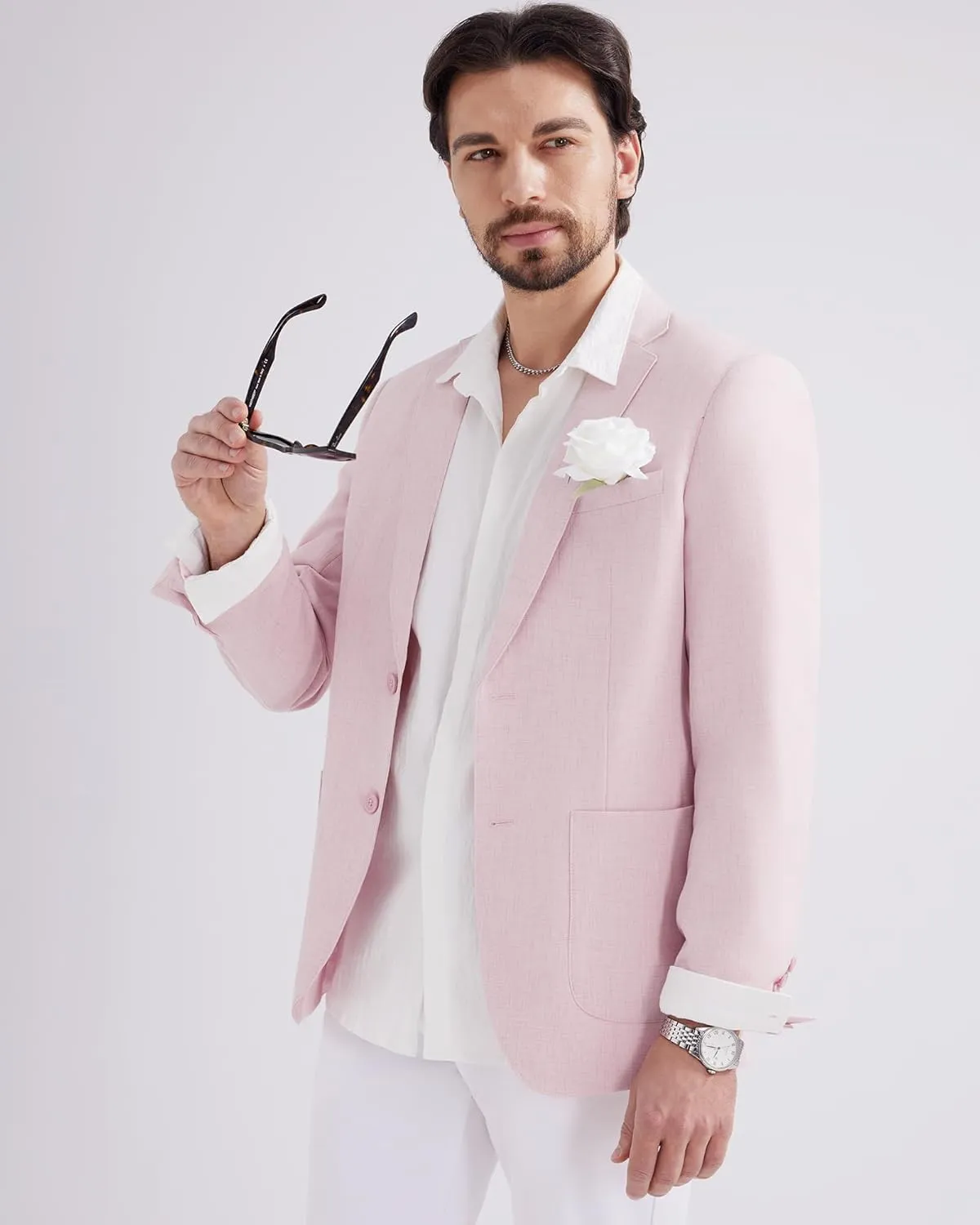 MAGE MALE Mens Blazer Casual Linen Sport Coat Lightweight Two Buttons Suit Jackets