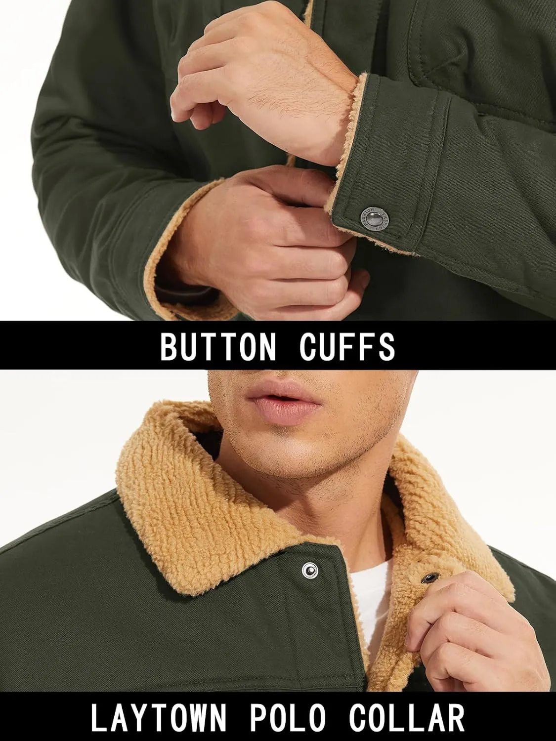 MAGNIVIT Men's Cotton Cargo Jacket Winter Sherpa Fleece Lined Work Jacket Coats with 5 Pockets