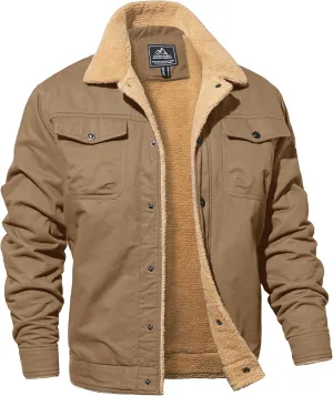 MAGNIVIT Men's Cotton Cargo Jacket Winter Sherpa Fleece Lined Work Jacket Coats with 5 Pockets