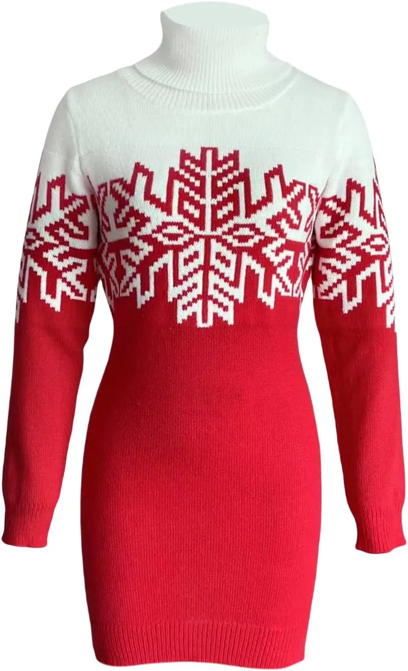 Matching Family Christmas Sweaters Turtleneck Reindeer Snowflakes Ugly Knit Sweater Pullovers for Holiday Party