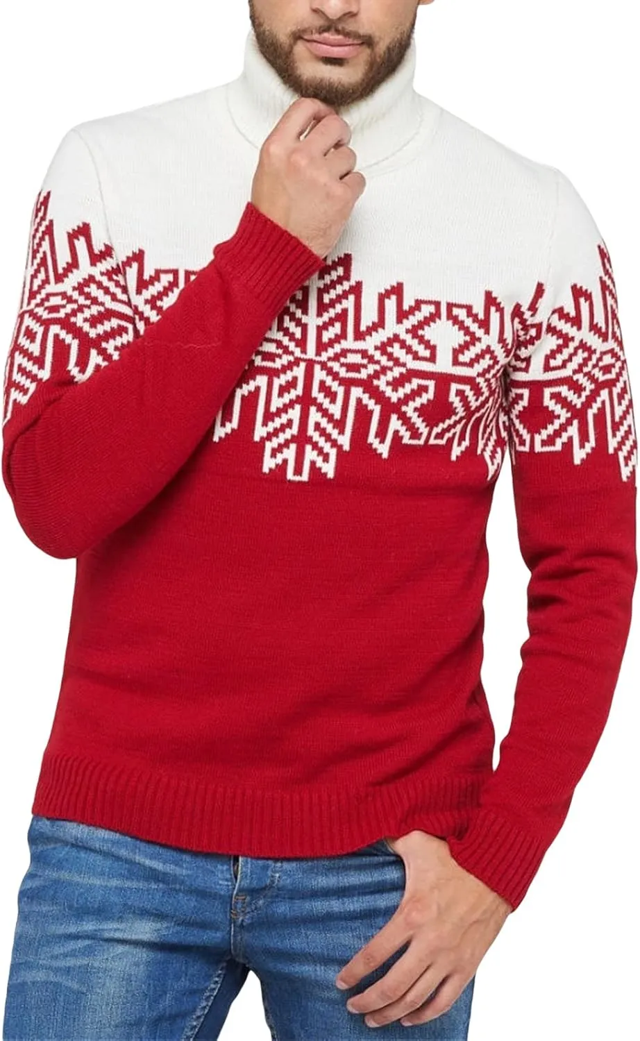 Matching Family Christmas Sweaters Turtleneck Reindeer Snowflakes Ugly Knit Sweater Pullovers for Holiday Party