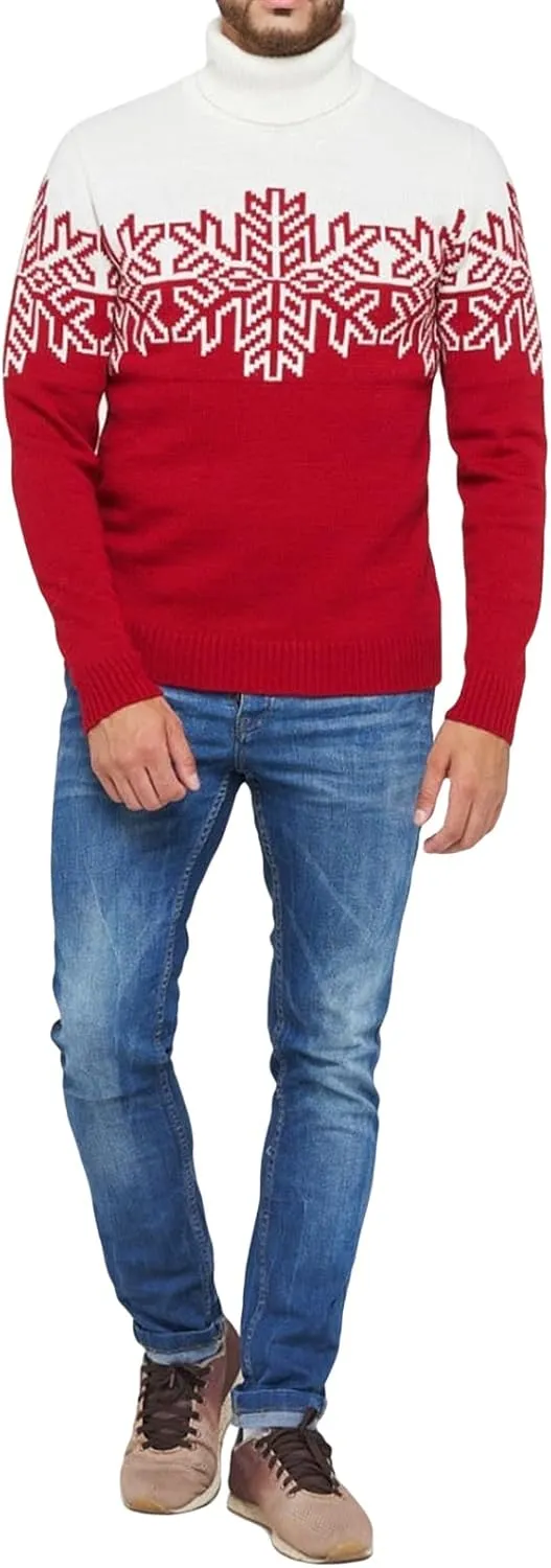 Matching Family Christmas Sweaters Turtleneck Reindeer Snowflakes Ugly Knit Sweater Pullovers for Holiday Party