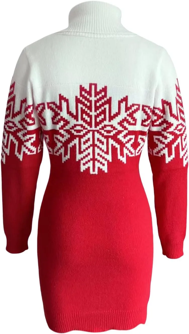 Matching Family Christmas Sweaters Turtleneck Reindeer Snowflakes Ugly Knit Sweater Pullovers for Holiday Party