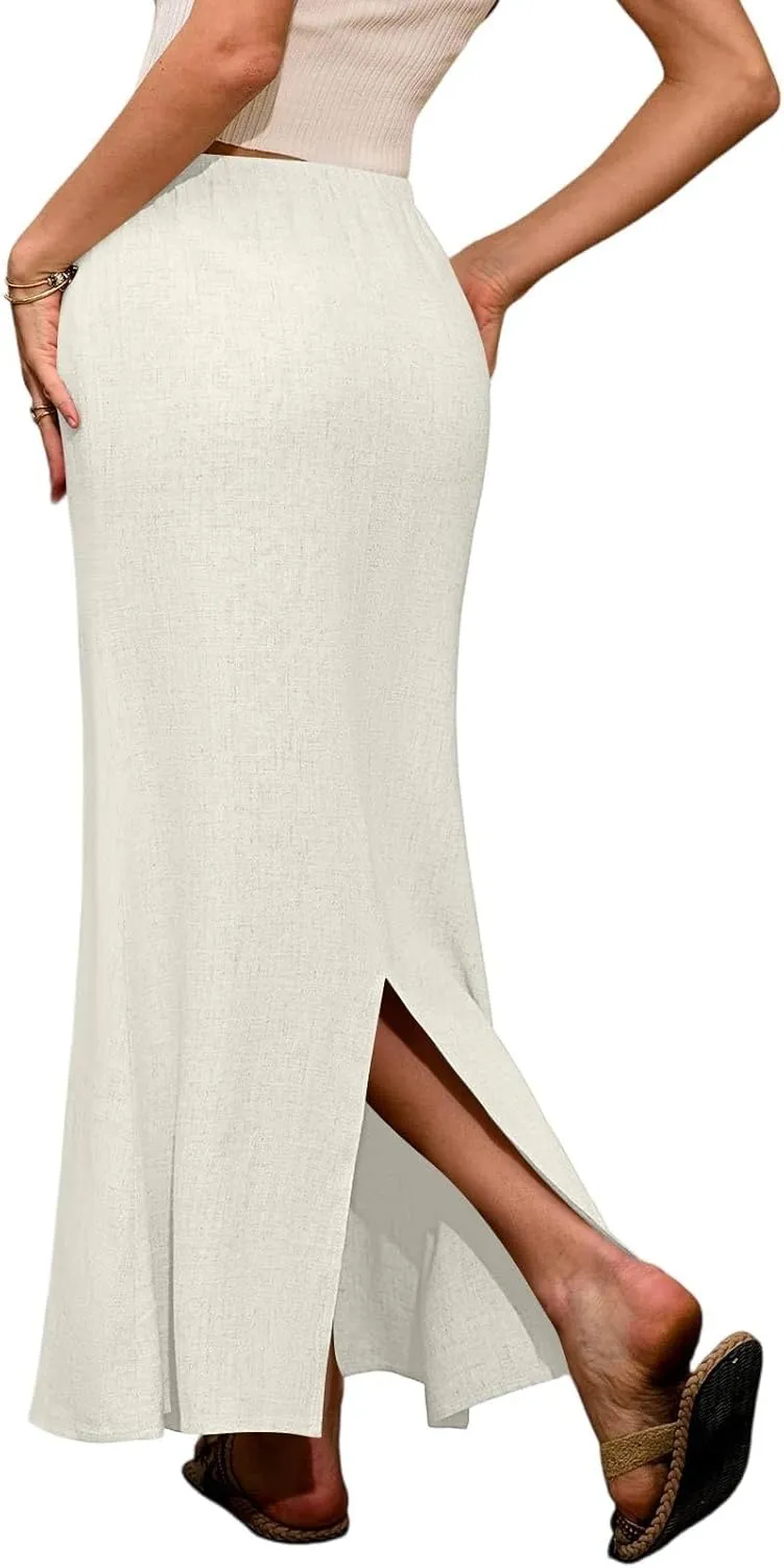 Maxi Women's Skirts, Solid Color Elegantes Summer Vacation Trendy Womens Skirts