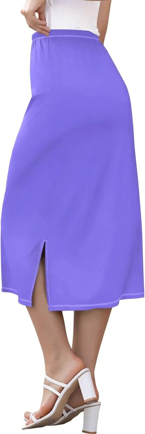 Medium Slate Blue Midi Skirt Slit Women Floral Pencil Skirts Elastic Waist Cute Summer Skirt