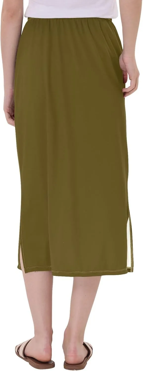 Medium Slate Blue Midi Skirt Slit Women Floral Pencil Skirts Elastic Waist Cute Summer Skirt
